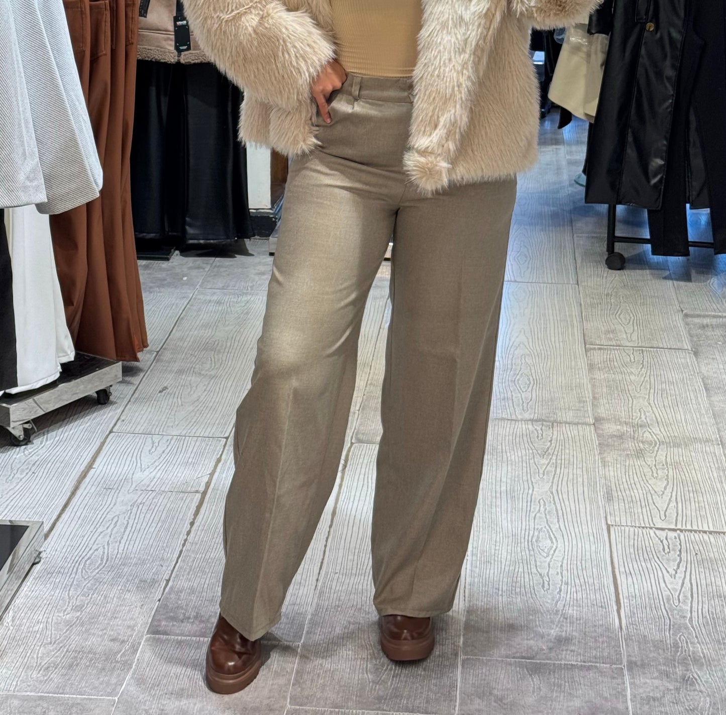 Beige full length pants