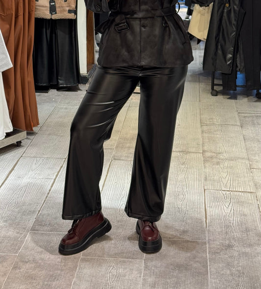 Black wide leg leather pants