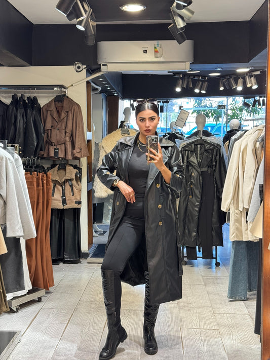 Black leather long coat