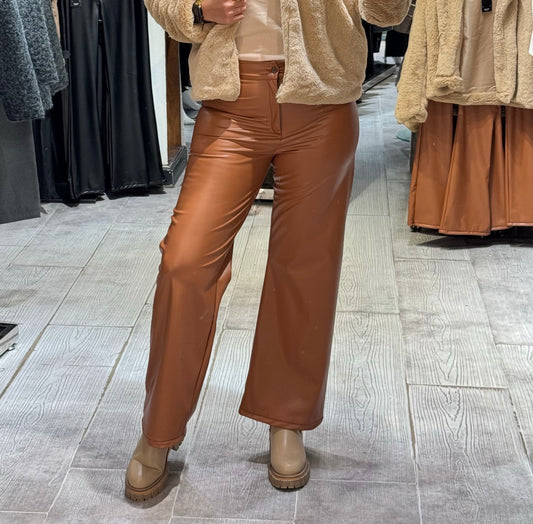 Brown wide leg leather pants