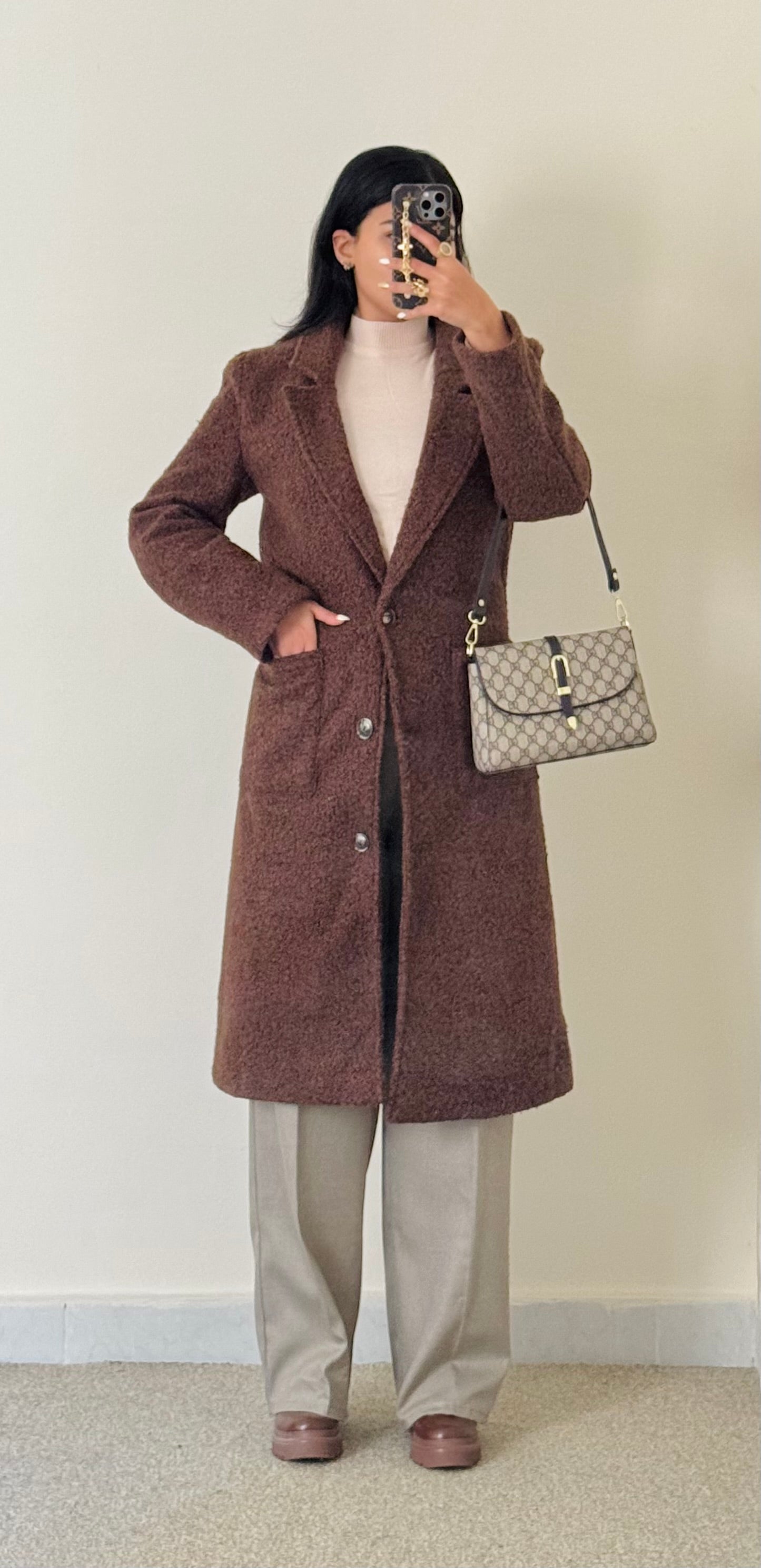 Brown Long fleece coat